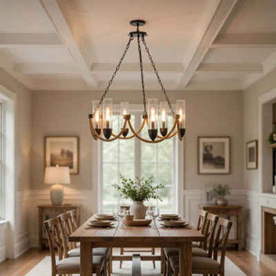 Arga 9 Light Chandelier, Glass Shade, Rope Arms, Bronze Metal 12 Inch | Wayfair North America