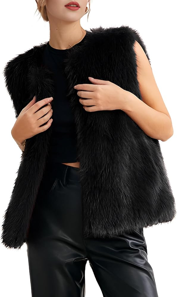 Women's Faux Fur Vest Sleeveless Fuzzy Jacket Fluffy Faux Fur Vest for Women Warm Winter Furry Ve... | Amazon (US)