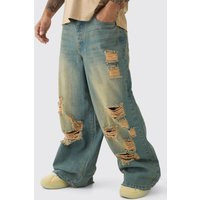 Extreme Baggy Rigid All Over Ripped Jeans - Blue - 34R | NastyGal UK