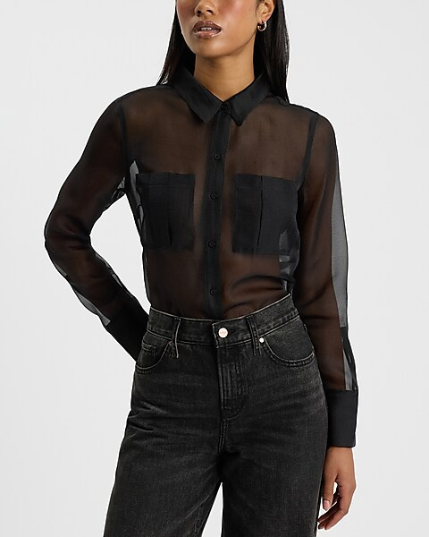 Sheer Double Pocket Relaxed Portofino Shirt | Express