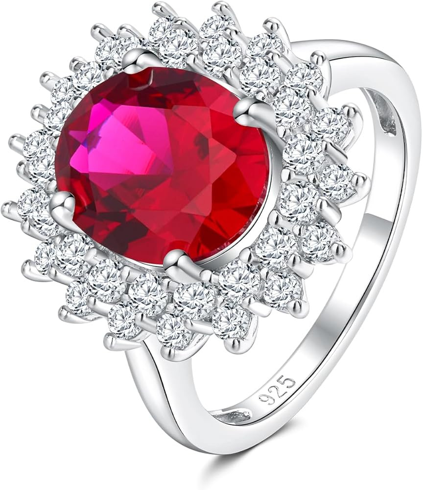 925 Sterling Silver Oval Gemstone Engagement Ring 12 Month Birthstone Halo Rings for Women Size 6... | Amazon (US)