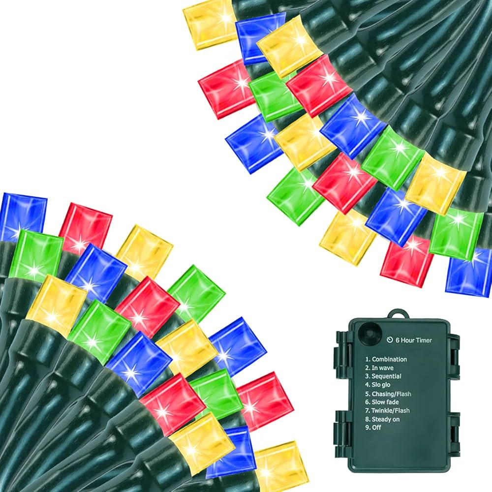 Battery Operated Christmas Lights, 33 FT 100 LED Mini String Lights with Timer and 8 Modes, Green... | Amazon (US)