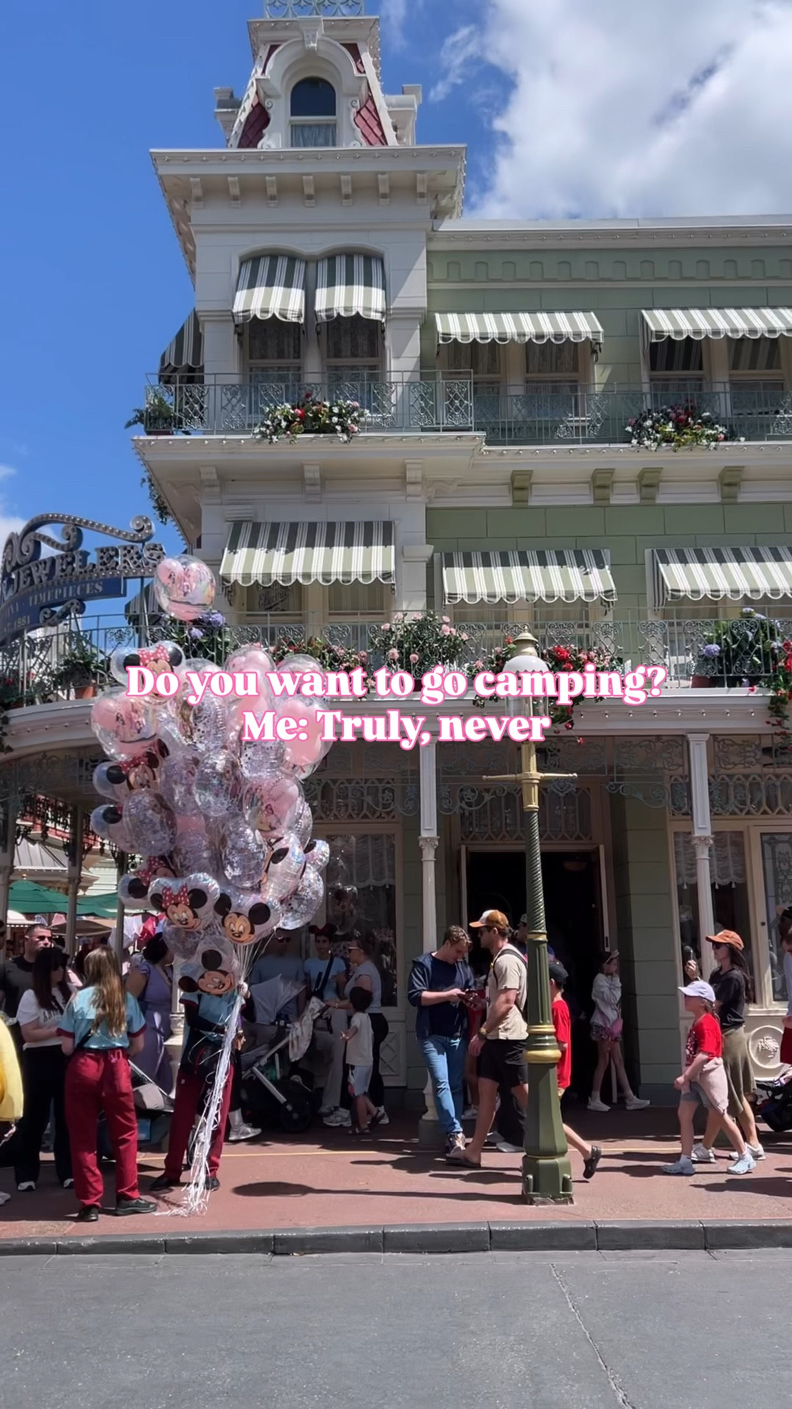 Why would I pitch a tent when I can stroll down Main Street USA? Give me a pair of ears and a dole whip and I’m one happy girl! 🐭