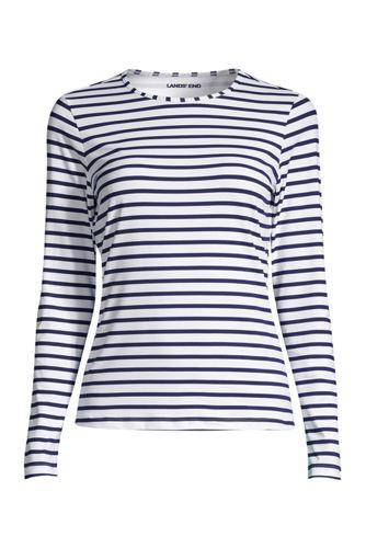 Women's Crew Neck Long Sleeve Rash Guard UPF 50 Sun Protection Modest Swim Tee Print | Lands' End (US)