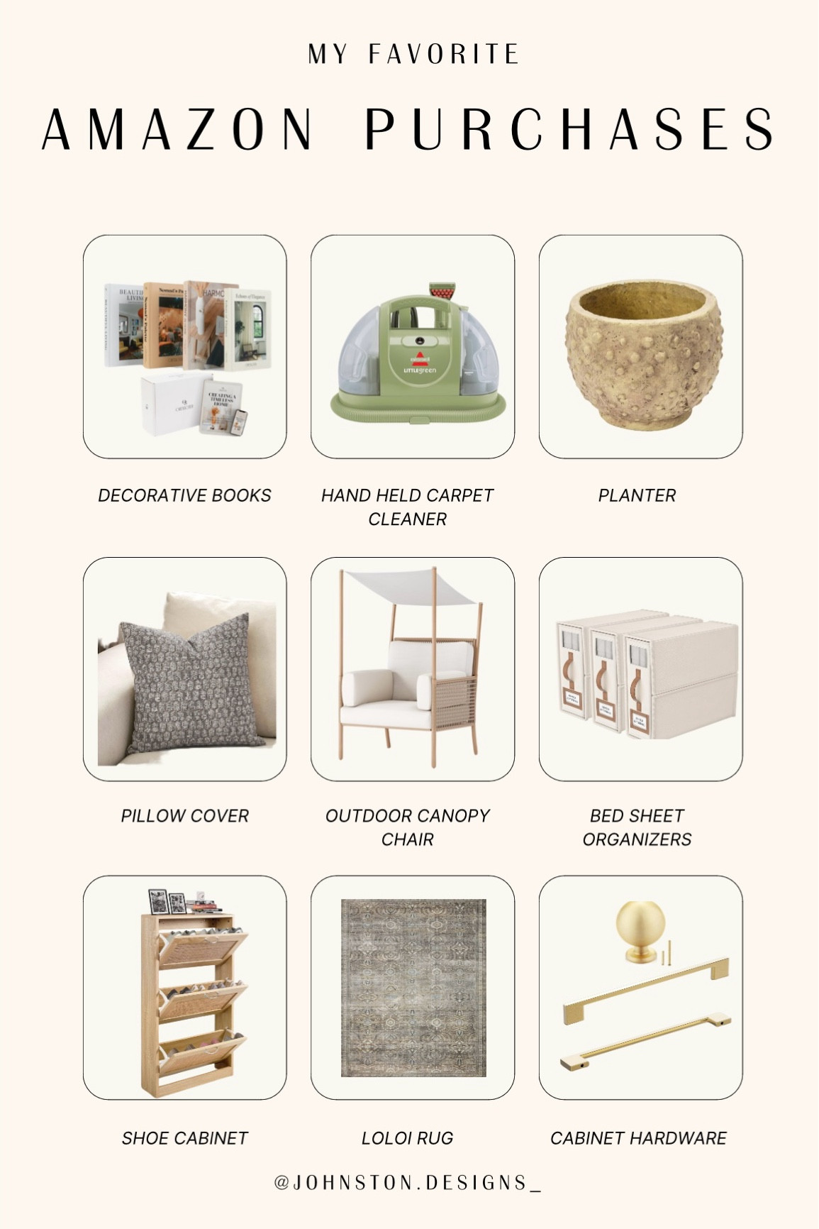 Some of my recent favorite Amazon purchases for the home!

Decor Books | Hand Held Carpet Cleaner | Green Machine | Vase
| Planter | Pillow Covers | Outdoor Chair | Canopy Chair | Sheets | Home Organization | Shoe Storage | Area Rug | Cabinet Hardware | Hanldles | Affordable Home Finds | Home Decor 

#LTKHome #LTKSaleAlert