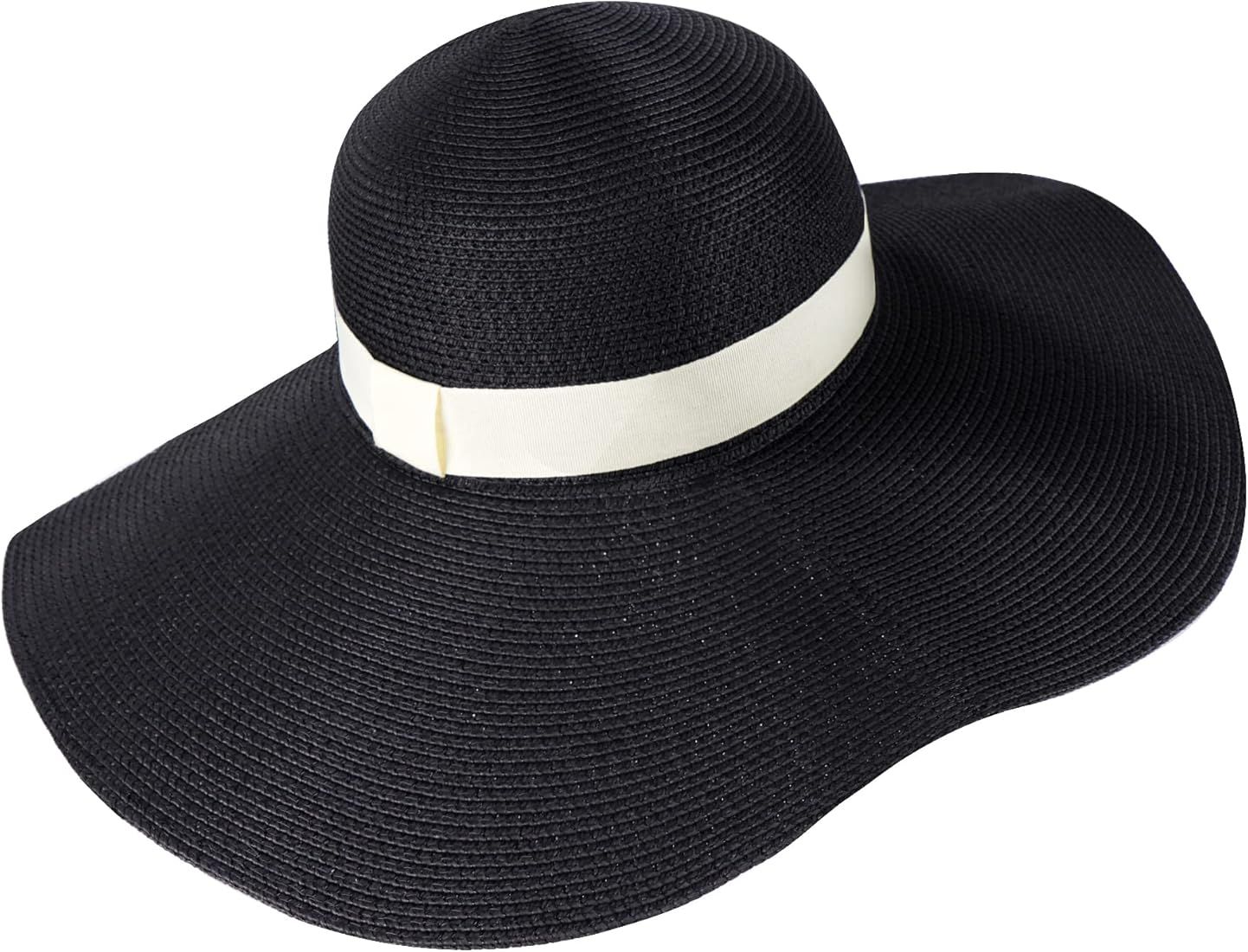 Womens Sun Straw Hat Floppy Foldable Roll up Cap Wide Brim Summer Beach Hats for Women UV UPF 50 | Amazon (US)