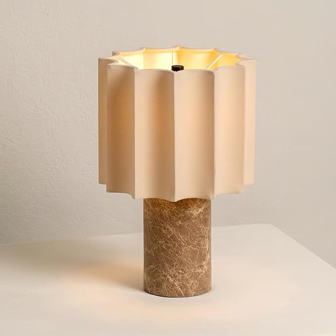 MIXL-Cordless Rechargeable Marble Touch Lamp,Coffee Brown Linen Pleated Shade Bedside Night Light... | Amazon (US)