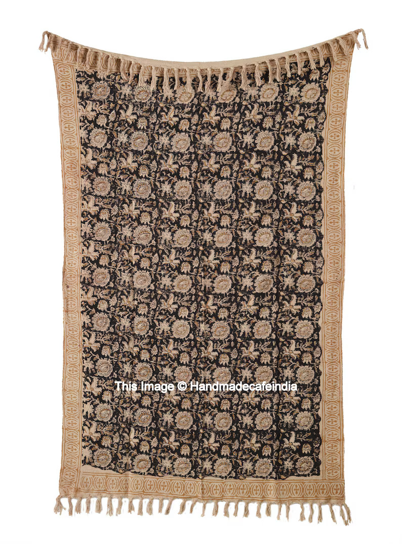 Boho Mud Cloth Throw Blanket with Tassels Hand Loomed Block Print Cotton Sofa Throw for Living Ro... | Etsy (US)