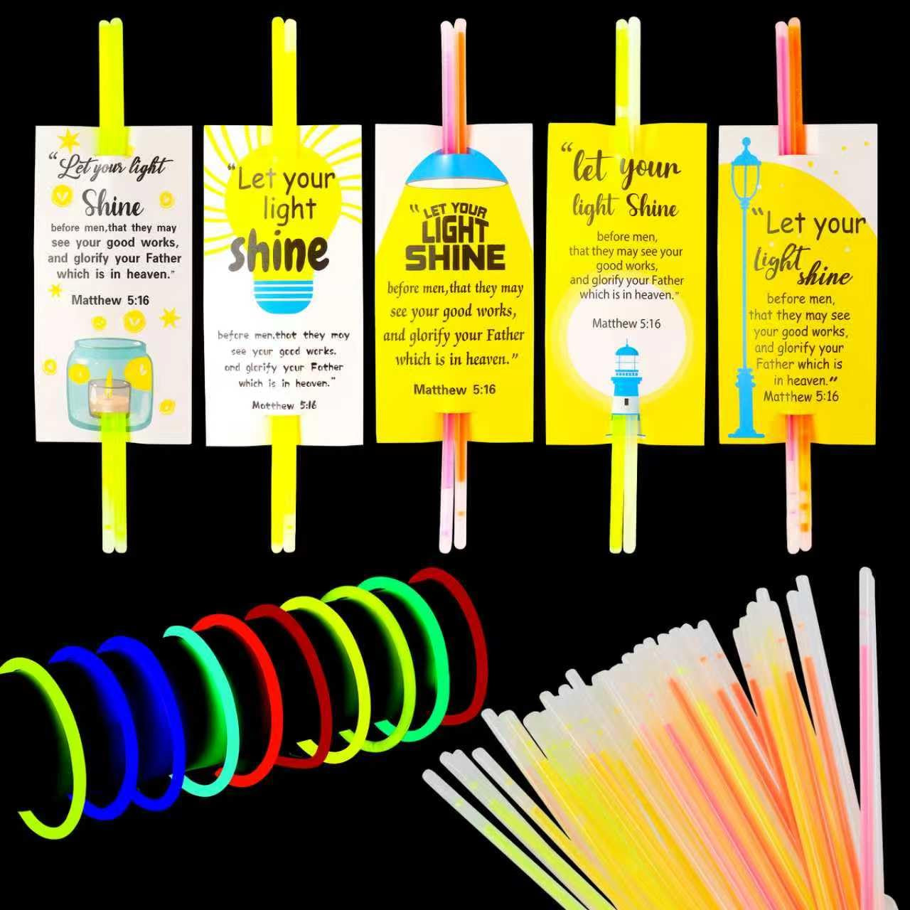 LiYiQ 50 Packs Christian Gifts Cards with 100 Glow Sticks Let Your Light Shine Cards with Glow St... | Amazon (US)