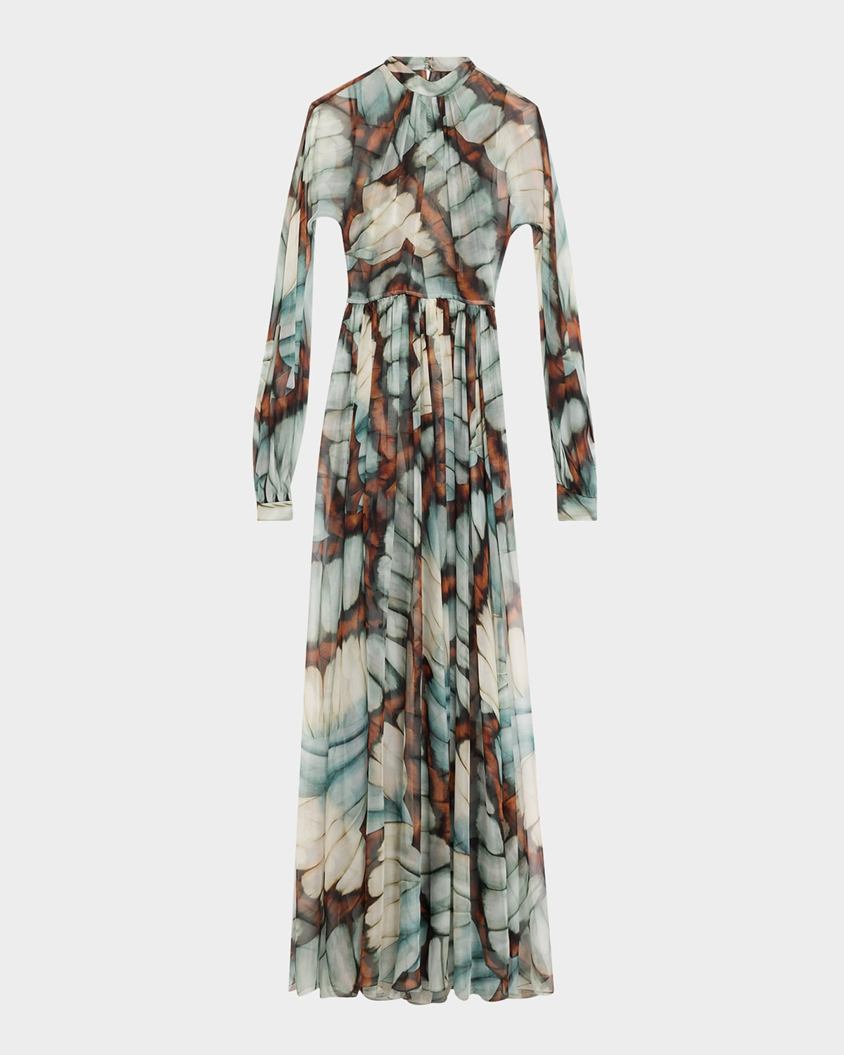 Butterfly Chiffon Long-Sleeve Maxi Dress | Neiman Marcus