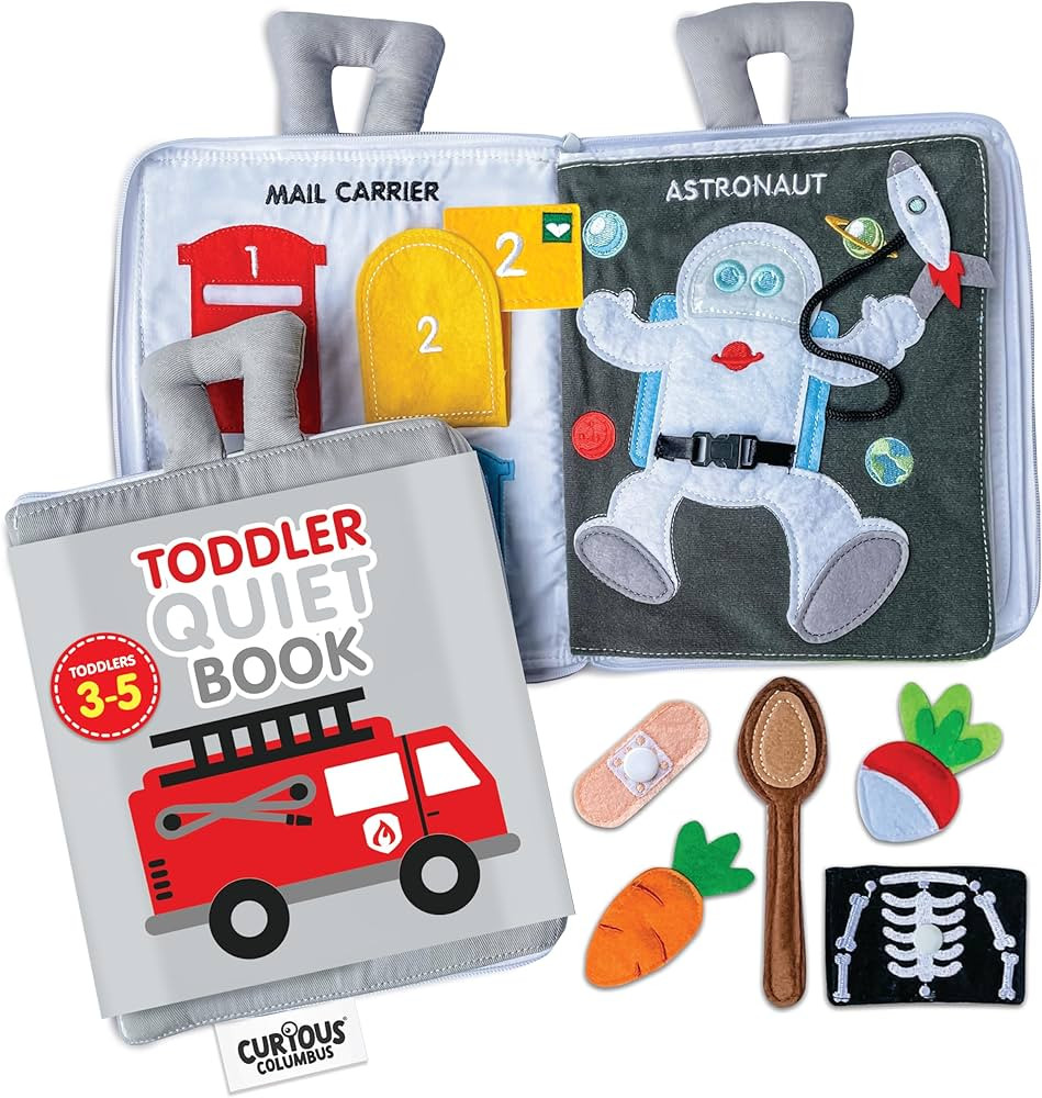Curious Columbus Quiet Book Fabric Busy Book for Toddlers 3-5 - Airplane Toddler Travel Toys for ... | Amazon (US)