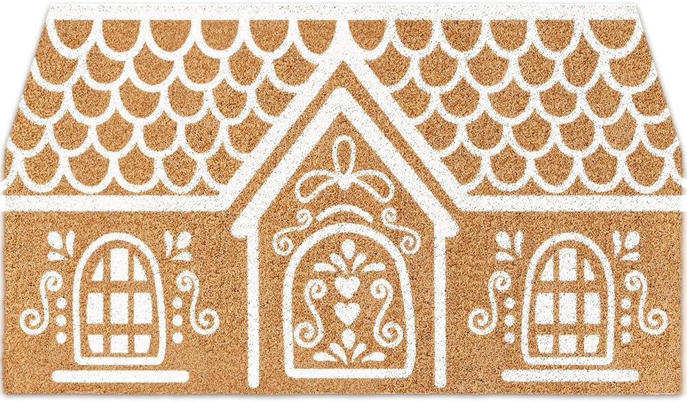 Christmas Natural Coir Doormat Cute Gingerbread House Welcome Floor Mat Non-Slip Entrance Door Ru... | Amazon (US)
