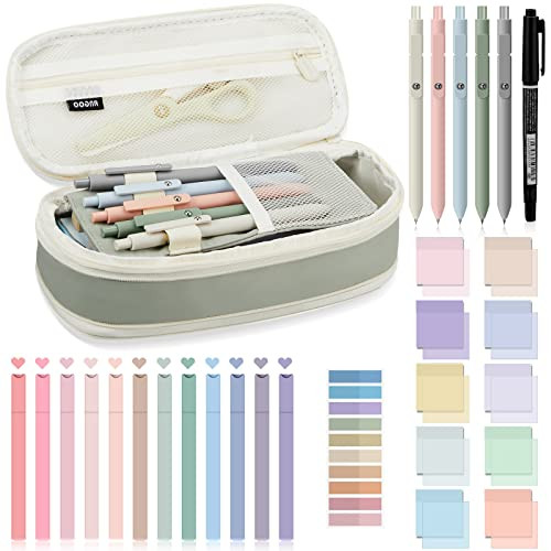 Jutom 39 Pcs Aesthetic Book Annotation Kit Pencil Case Bag with Highlighter Gel Pen 700 Sheets Transparent Sticky Notes Pads Index Tab Bible Study Supplies for School(Green,Cute Style) | Amazon (US)