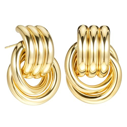 2PCS Gold Earrings Sets for Women, Chunky Gold Knot Earrings Long Twisted Statement Heart Earrings Studs Gold Plated Geometric Drop Circle Dangle Earrings Hypoallergenic Fashion Trendy Jewelry Gifts | Amazon (US)