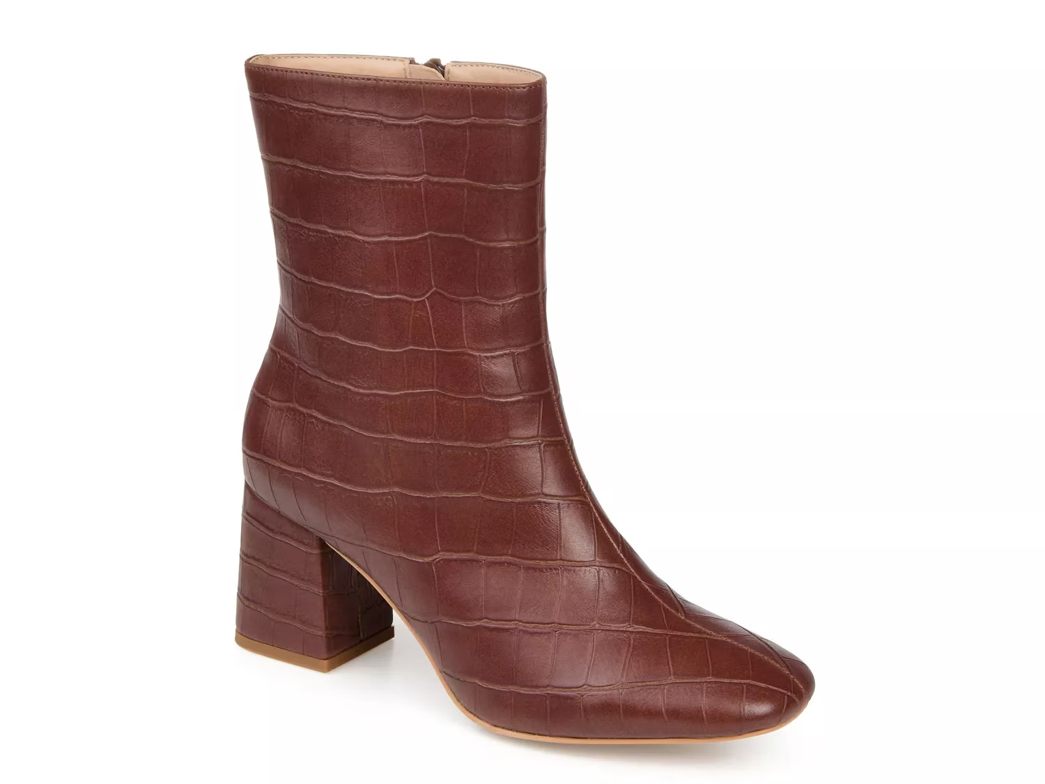 Journee Collection Trevi Bootie | Women's | Dark Brown Croc Print | Size 7 | Boots | Block | Bootie | DSW