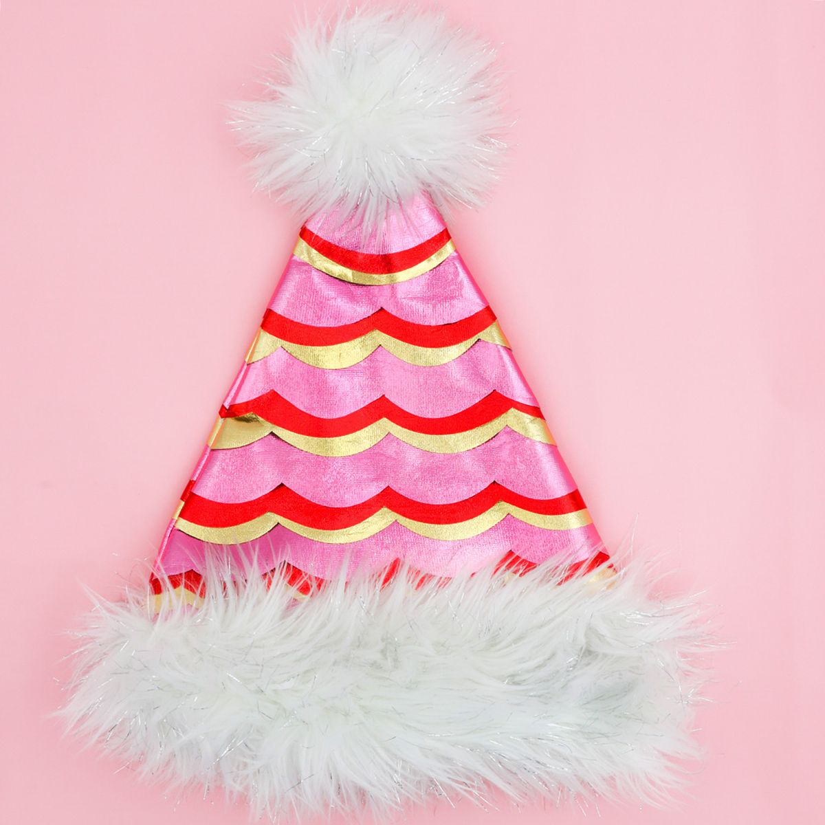 Packed Party 'Oh What Fun' Santa Hat, Multi-Colored Scallop Details, Tinsel Infused Faux Fur, Adu... | Walmart (US)