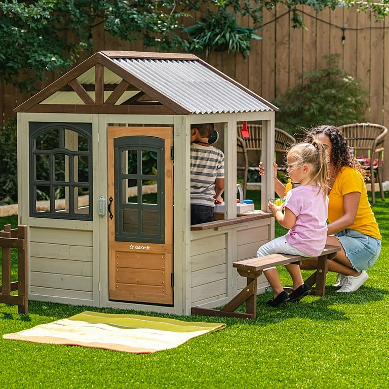 KidKraft Pioneer Cottage Wooden Playhouse with Doorbell and 13 Pieces | Walmart (US)