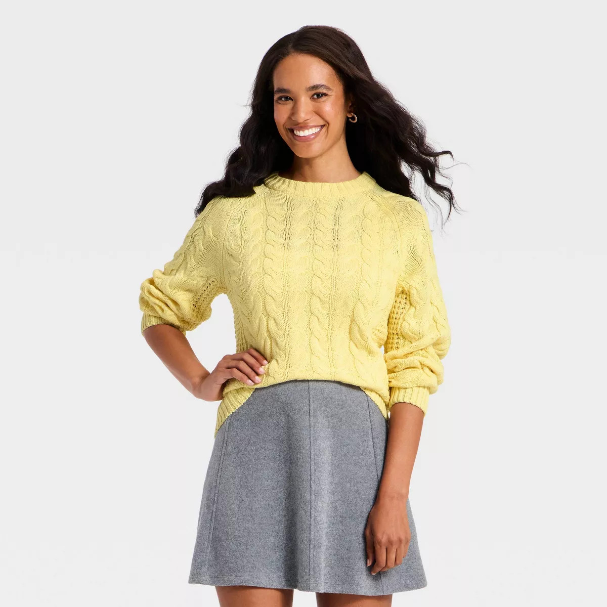 Women's Long Sleeve Round Neck Cable Sweater - A New Day™ | Target