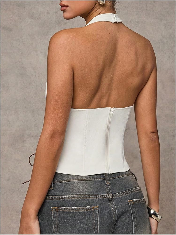 MakeMeChic Women's Corset Halter Tops Y2K Going Out Lace Up Tops Gothic Cowgirl Crop Tops | Amazon (US)