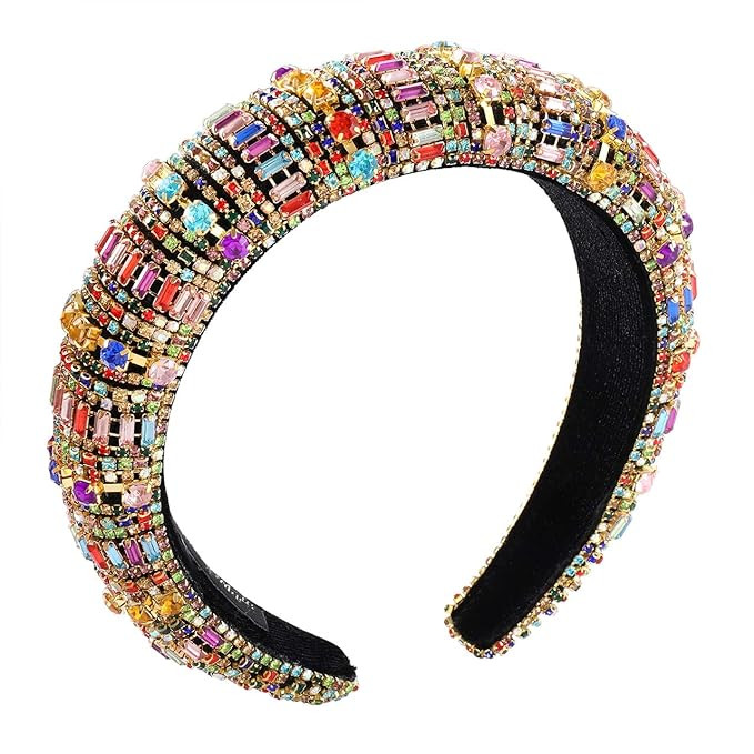 Rhinestone Headbands for Women Bling Jewelled Rainbow Crystal Beaded Padded Headband Baroque Beda... | Amazon (US)