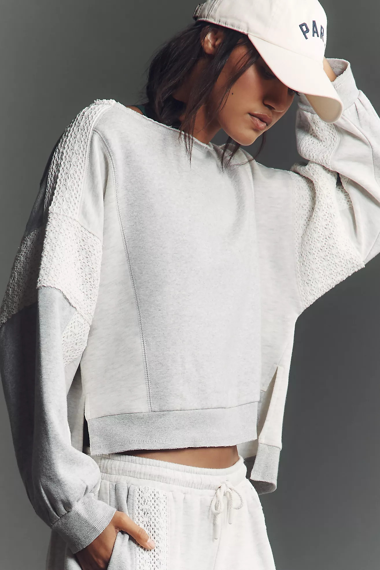 Daily Practice Crew-Neck Lace Panel Sweatshirt | Anthropologie (US)