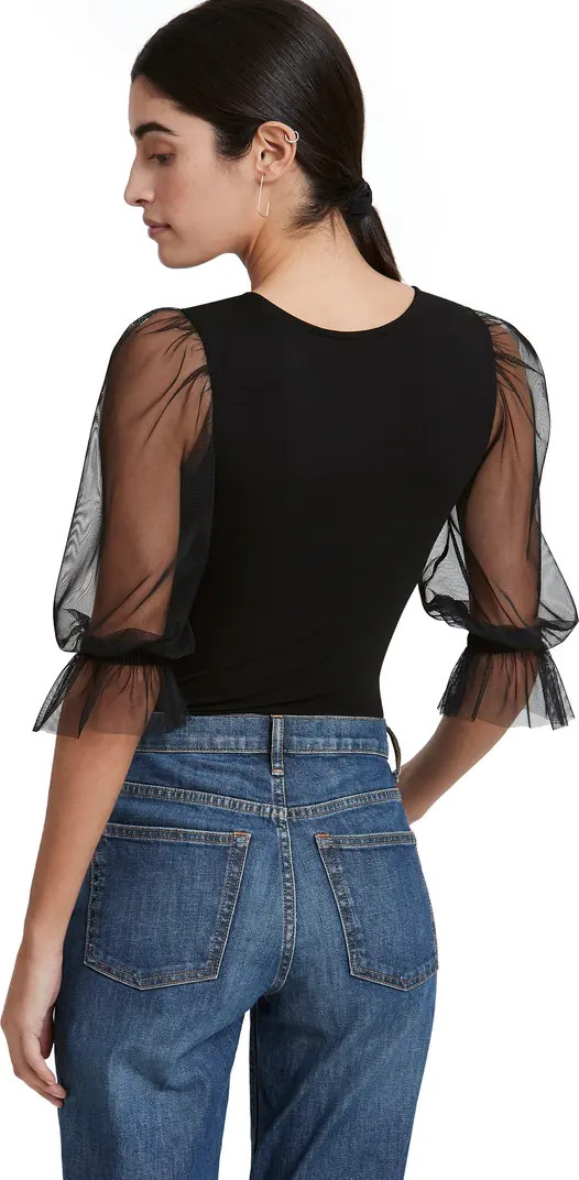Marcella Bellerose Mixed Media Mesh Sleeve Bodysuit | Nordstrom | Nordstrom