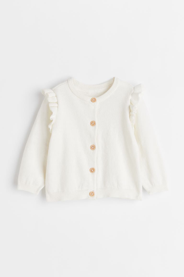 Cardigan in fine-knit cotton with a round, rib-trimmed neckline and buttons down the front. Small... | H&M (US + CA)