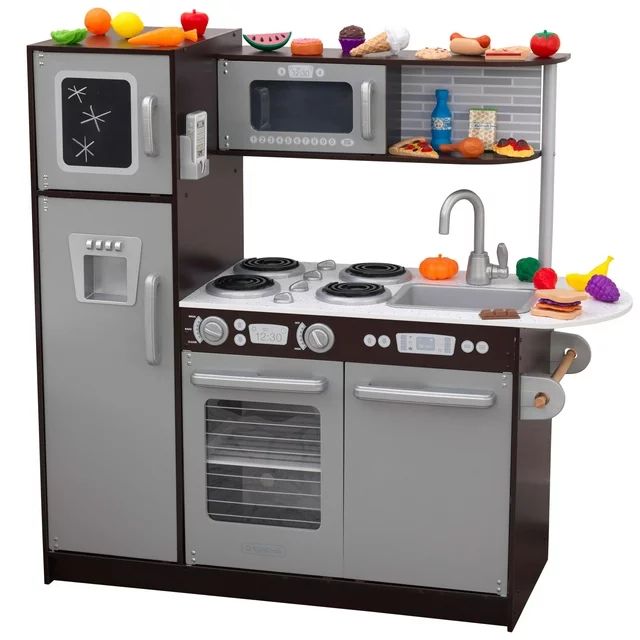 KidKraft Uptown Wooden 30-Piece Play Kitchen for Kids, Black and Silver - Walmart.com | Walmart (US)