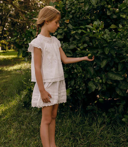 D�?EN Evy Top -- Salt - Size - 2 Cotton Button Up Embroidered Feminine Victorian | DOEN