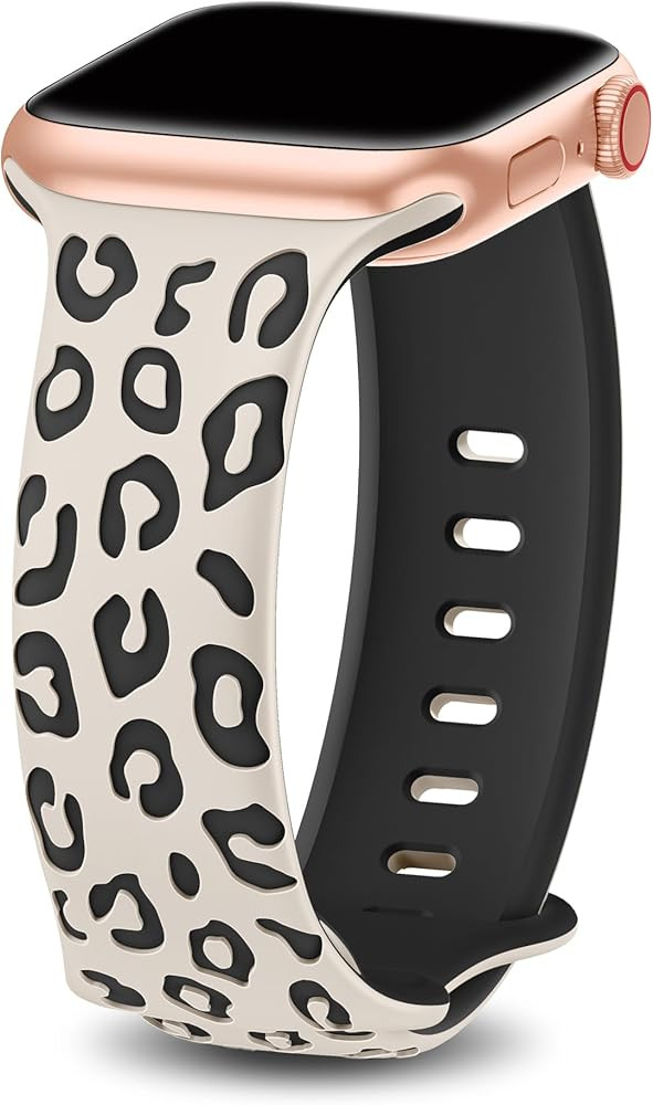 Sport Leopard Engraved Band Compatible with Apple Watch Band 41mm 40mm 38mm 44mm 42mm Women, Two-... | Amazon (US)