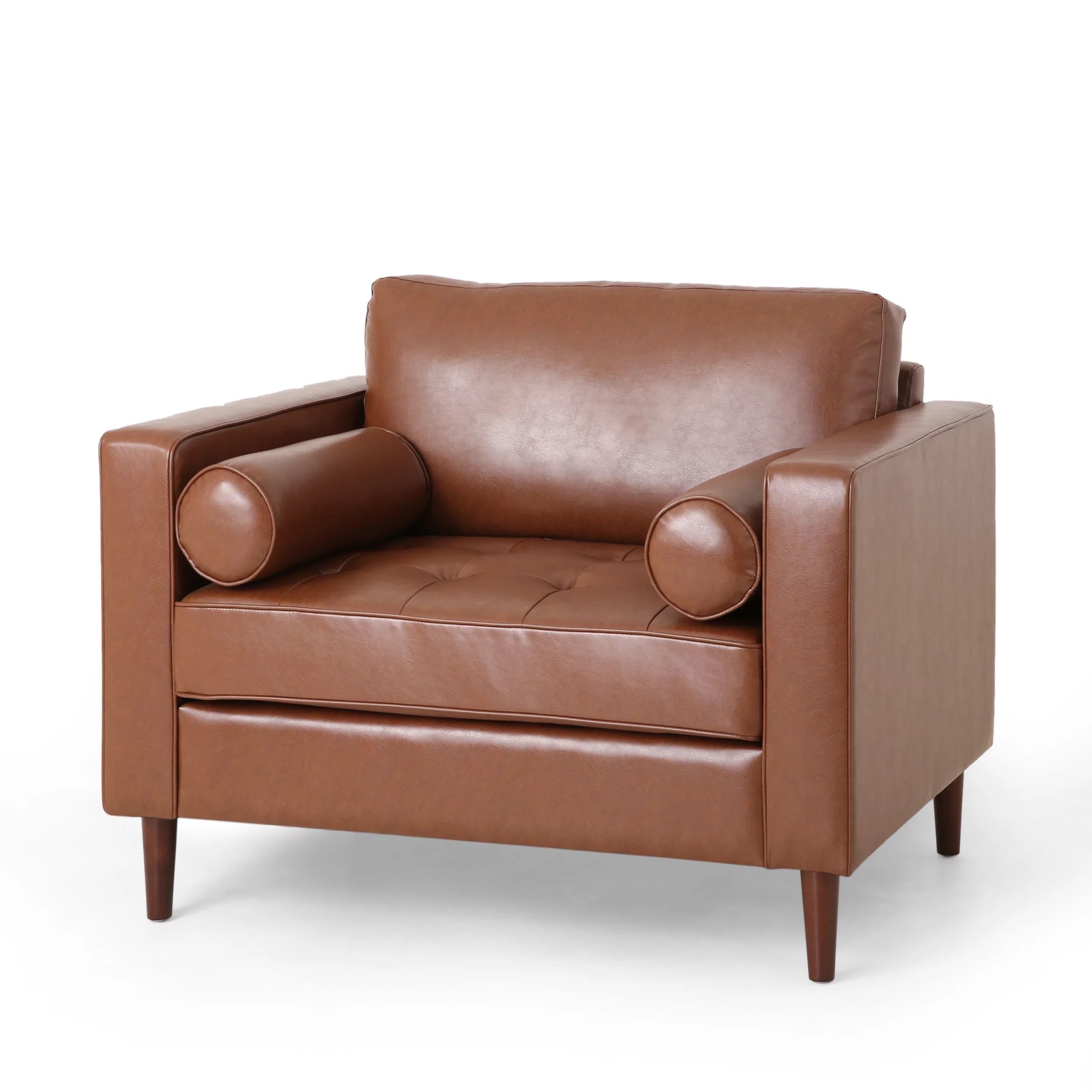 Noble House Portage Faux Leather Club Chair, Cognac Brown | Walmart (US)