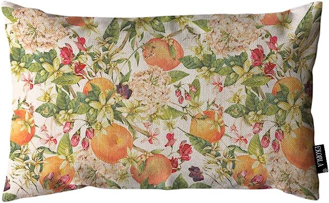 EKOBLA Throw Pillow Cover Orange Watercolor Blooming Flower Twig Fresh Summer Botanical Rectangul... | Amazon (US)