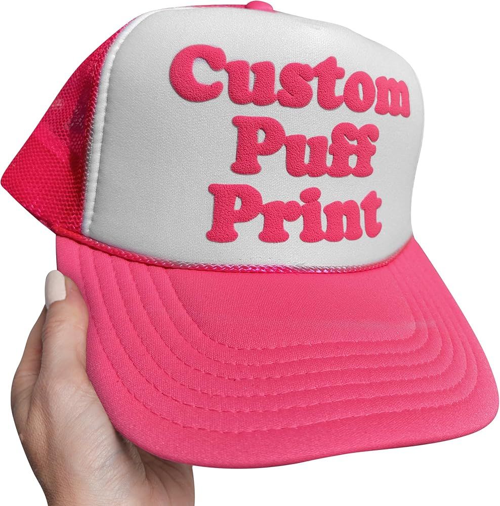 Custom Puff Print Trucker Hat Add Your Name Team Text Personalized Trucker Hat | Amazon (US)