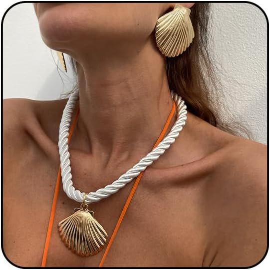 Shell Necklaces for Women Gold Seashell Earrings Set Big Seashell Jewelry Summer Beachy Necklace ... | Amazon (US)