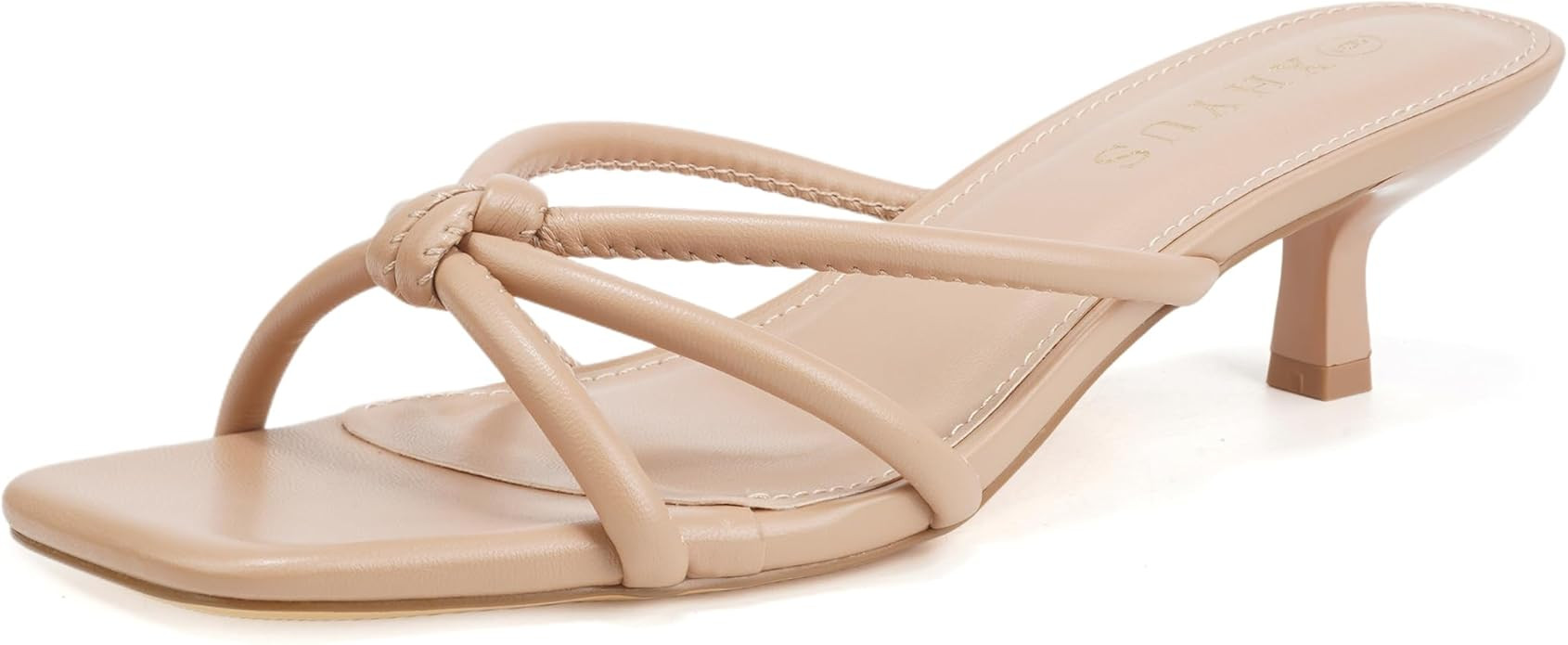 Women's Spaghetti Strap Square Open Toe Kitten Heel High Heel Sandals, Knot Design, Summer Fashio... | Amazon (US)