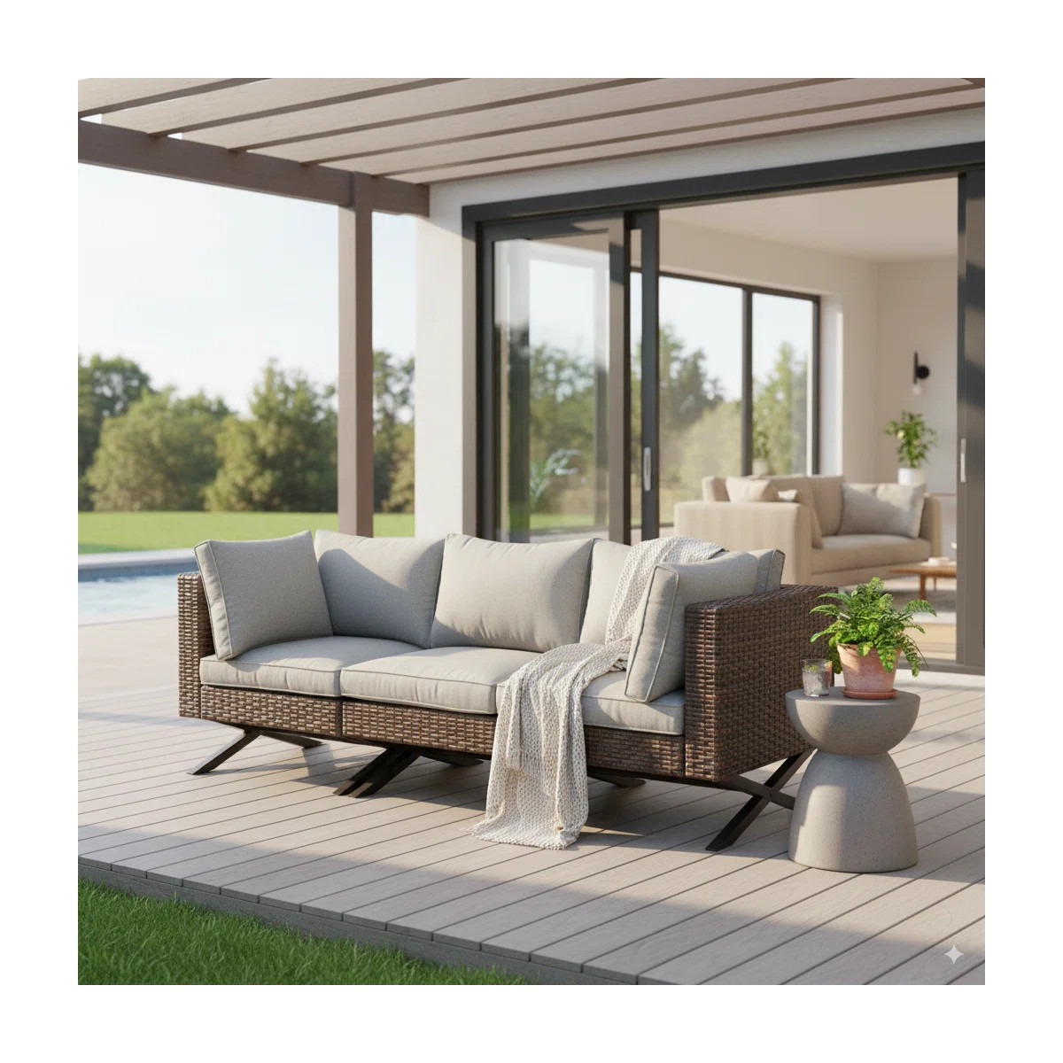 X-leg Col. Wicker 3-Seater Sofa Set With Cushions | Wayfair North America