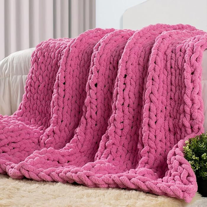 Carriediosa Chunky Knit Throw Blanket 50" X 60", 100% Hand Made Large Chenille Loop Yarn Soft Flu... | Amazon (US)