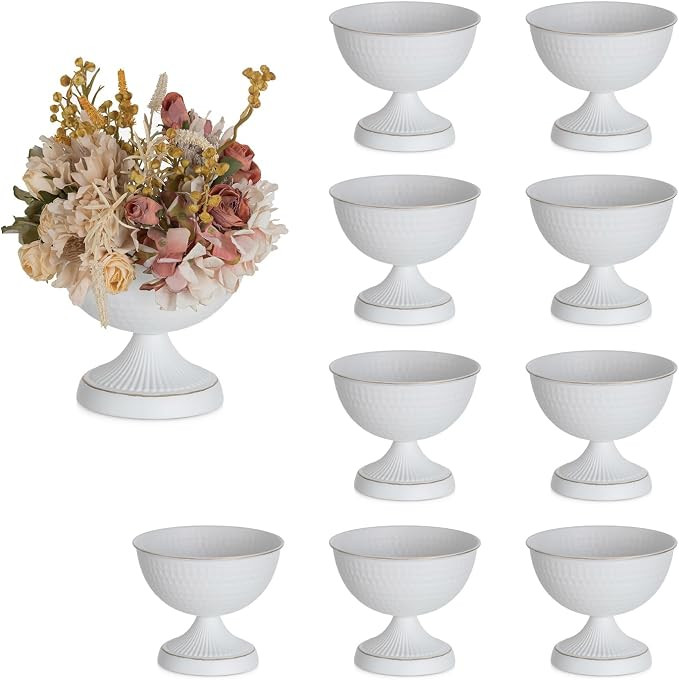Sziqiqi Urn Vases for Wedding Centrepiece - 6in High White Metal Vase Set of 10 Small Vintage Flo... | Amazon (US)