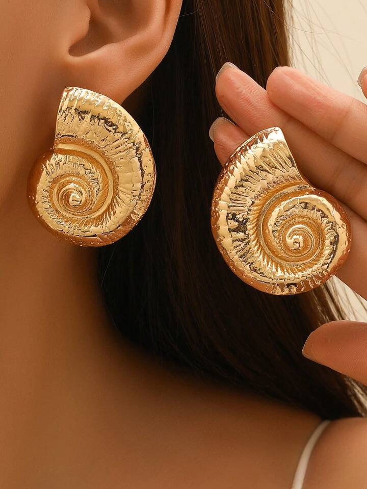 1pair European And American Style Exaggerated Conch Shell Pierced Earrings, Vintage Large Stud Ea... | SHEIN