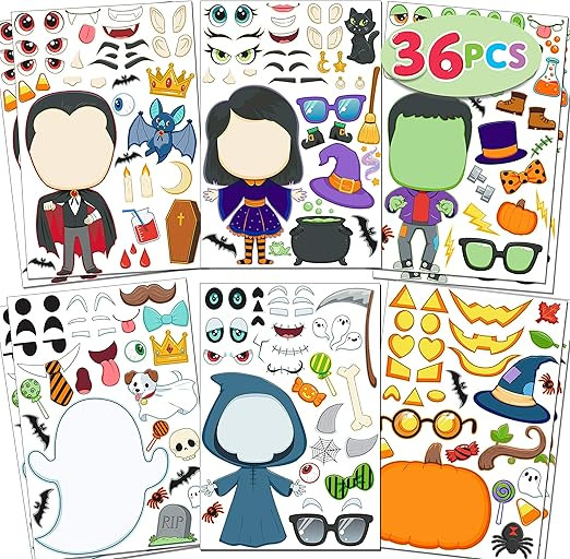 36 PCS Make-a-face Sticker Sheets Make Your Own Halloween Characters Mix and Match Sticker Sheets... | Amazon (US)