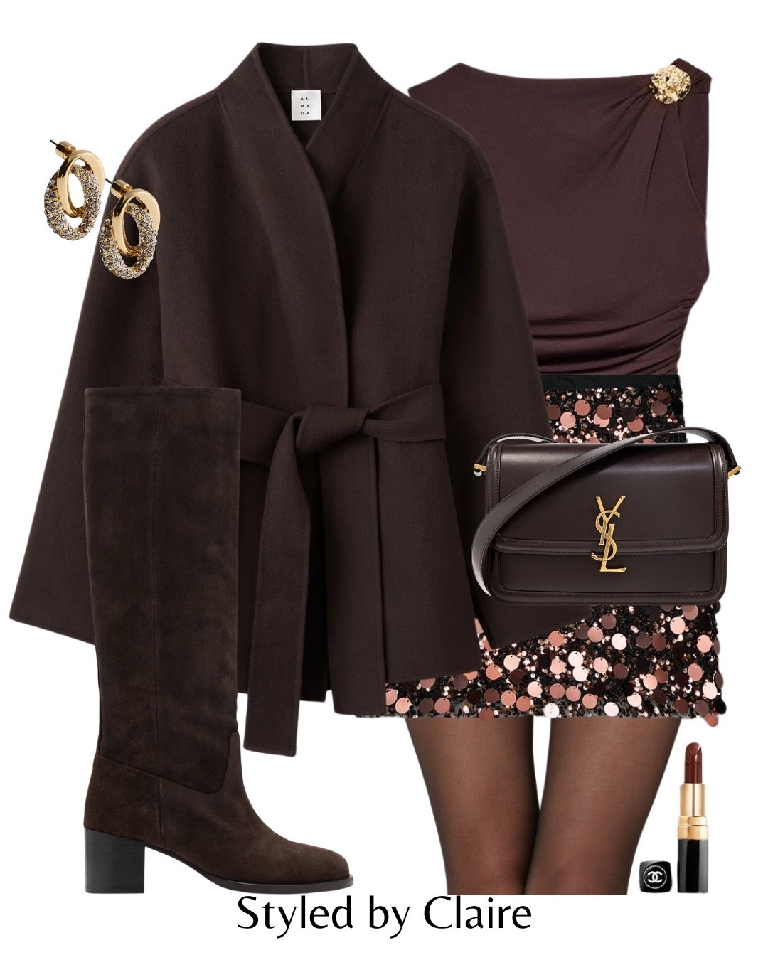 Chocolate brown sequin outfit🤎
Tags: tie belt wool belted tie belt coat jacket suede heel heeled knee high boots mango Zara mini skirt bodysuit gold detail tights ysl bag fashion winter festive partywear date night city break Parisian night out Christmas night out chic women’s style statement look

#LTKstyletip #LTKshoes #LTKpartywear
