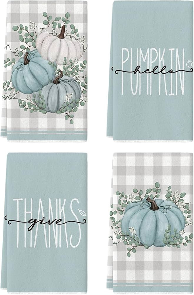Artoid Mode Blue Eucalyptus Leaves Hello Pumpkin Fall Kitchen Towels Dish Towels, 18x26 Inch Farm... | Amazon (US)