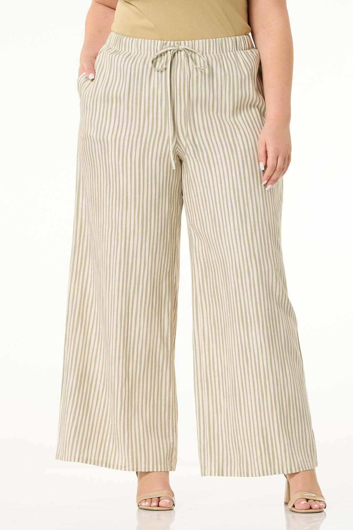 Plus Size Stripe Linen Wide Leg Pants | Cato Fashions