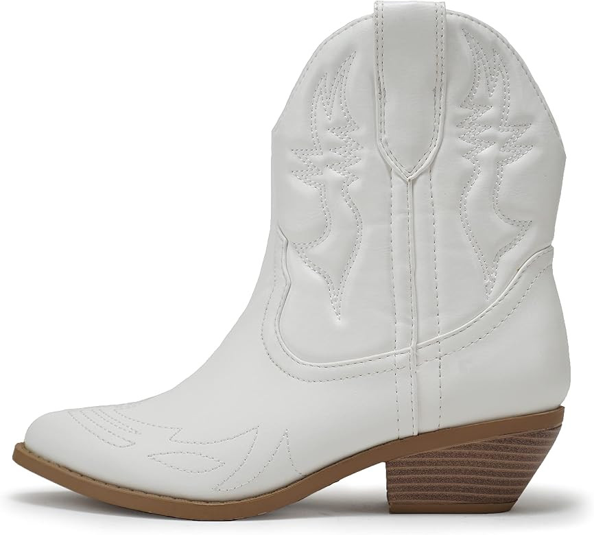 Soda RIGGING ~ Women Western Stitched Pointe Toe Low Heel Ankle Mid Shaft Boots | Amazon (US)
