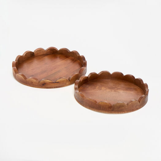 Brown Natural Scalloped Wooden Trays | TK Maxx