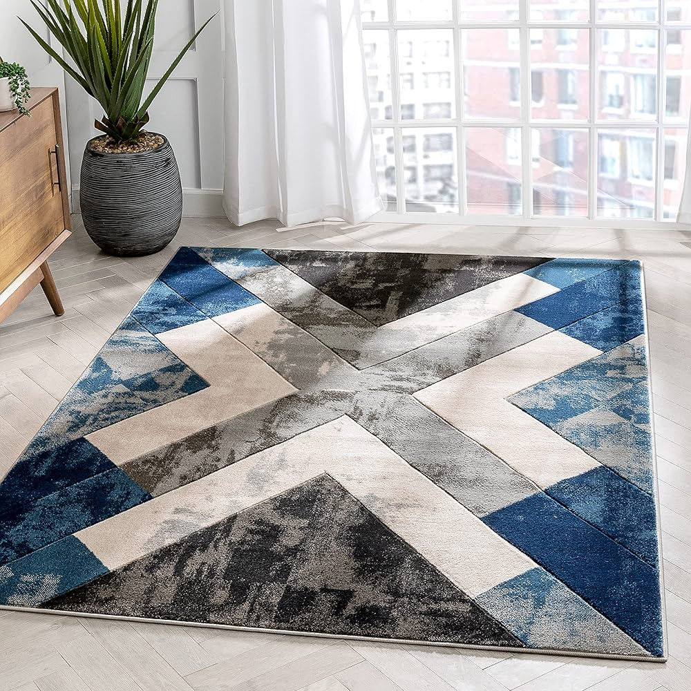 Well Woven Good Vibes Rosa Blue Modern Tribal Geometric 5'3" x 7'3" 3D Texture Area Rug | Amazon (US)