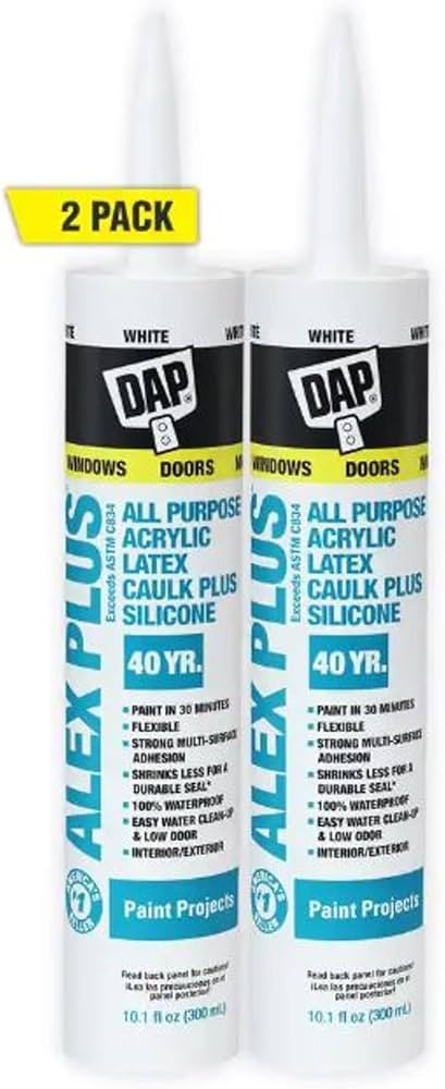 DAP INC 18152/11440 10.1oz White Alex Plus Acrylic Latex Caulk with Silicone, 2 Pack | Amazon (CA)