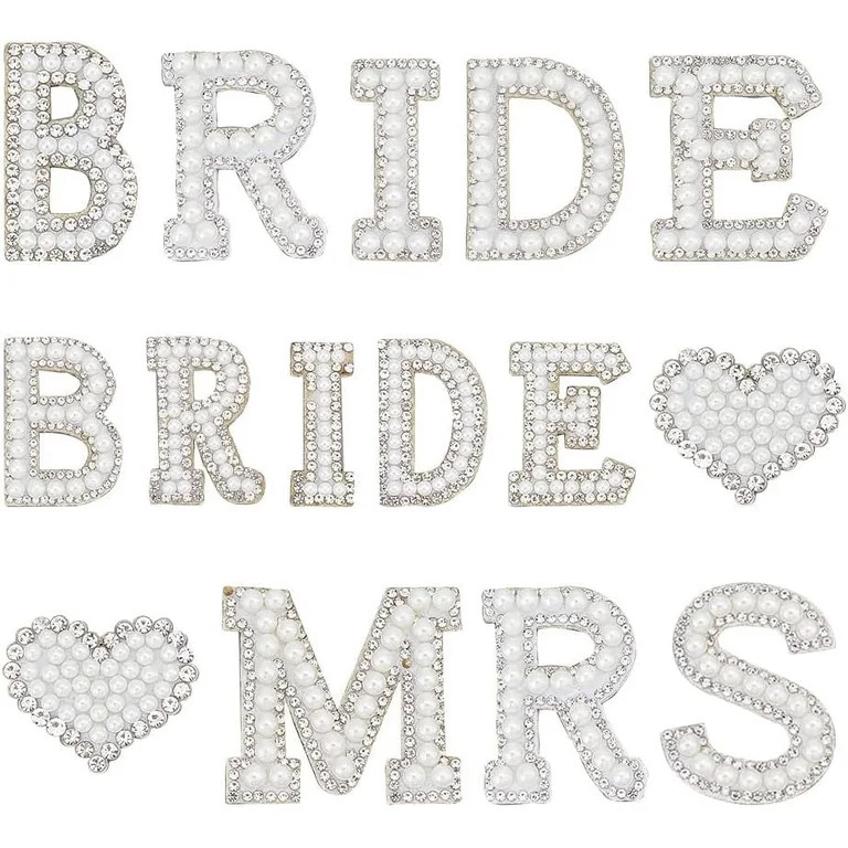 Pearl Bride Patch Iron/Sew on Letter & Heart Applique Patch Bling Rhinestone English Letter Bride... | Walmart (US)