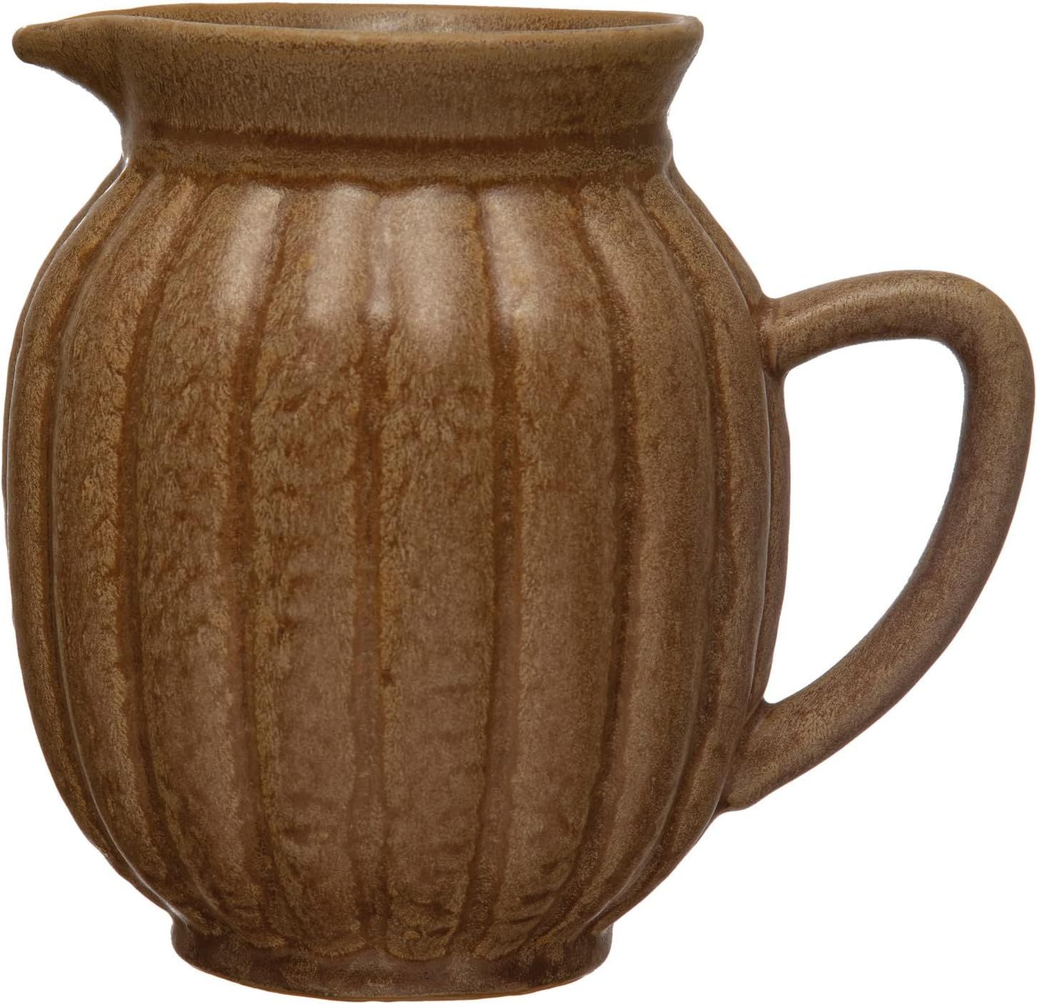 Creative Co-Op 8' L x 6' W x 7-1/2'H 2-1/2 Quart Stoneware Fluted Pitcher, Reactive Glaze, Butter... | Amazon (US)