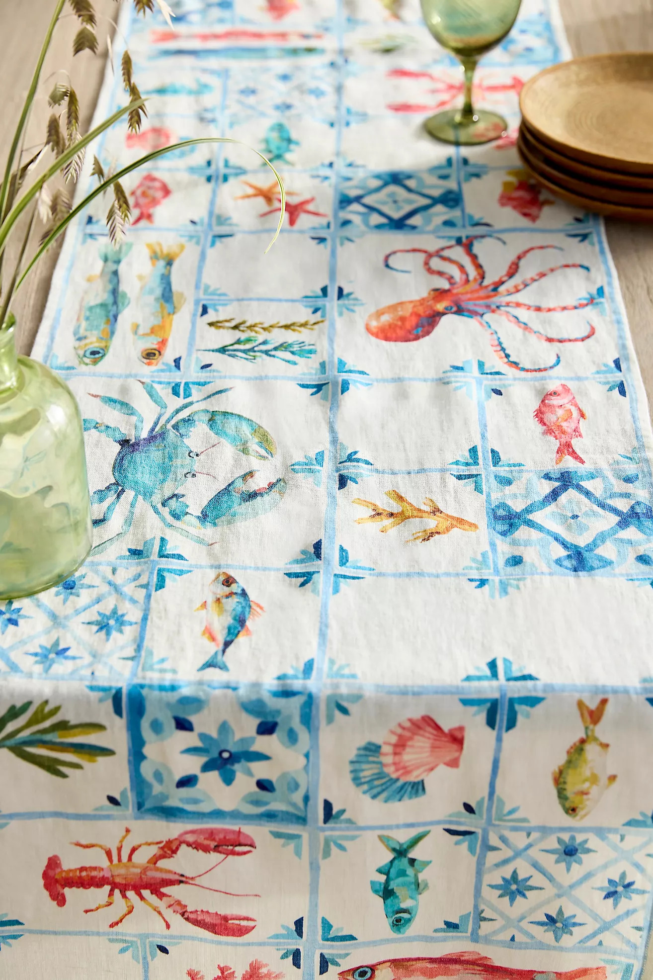 Marine Tile Linen Runner